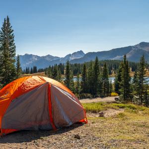 Campsite and Tent at Little Molas Lake in Fall